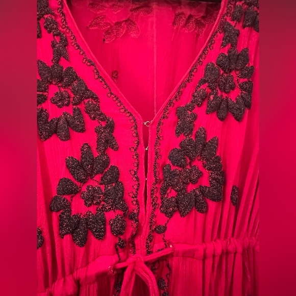 Gorgeous red/magenta dress with floral black embroidery by Free People - Picture 6 of 13